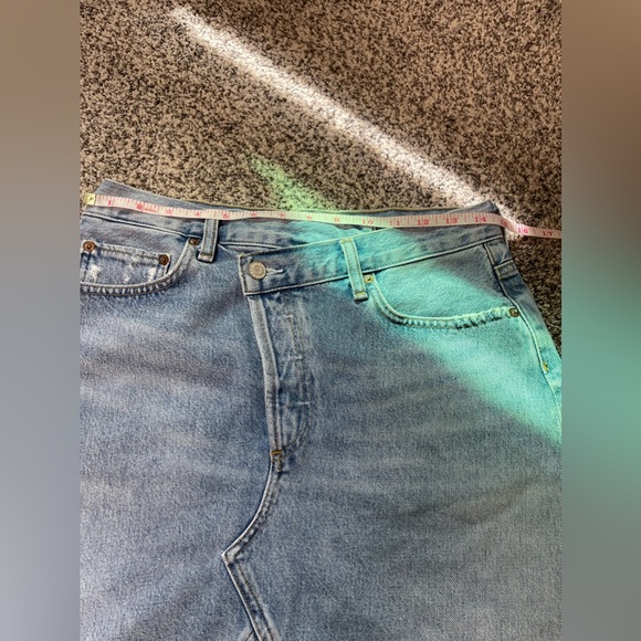 Agolde CrissCross Button fly Raw Hem Mini Denim Skirt Sz 27 S 2024 Retail 169 - Picture 9 of 10